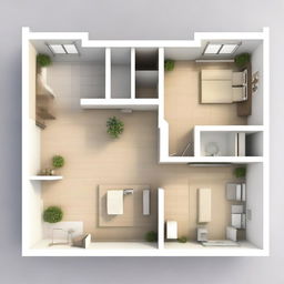 This is a high-quality 3D rendering of an apartment floor plan designed for a young family of three