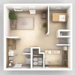 This is a high-quality 3D rendering of an apartment floor plan designed for a young family of three