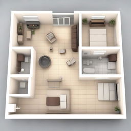 This is a high-quality 3D rendering of an apartment floor plan designed for a young family of three