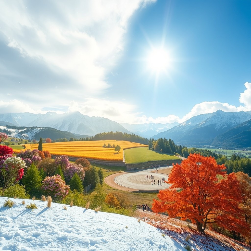 A captivating video concept featuring a majestic landscape transitioning through different seasons