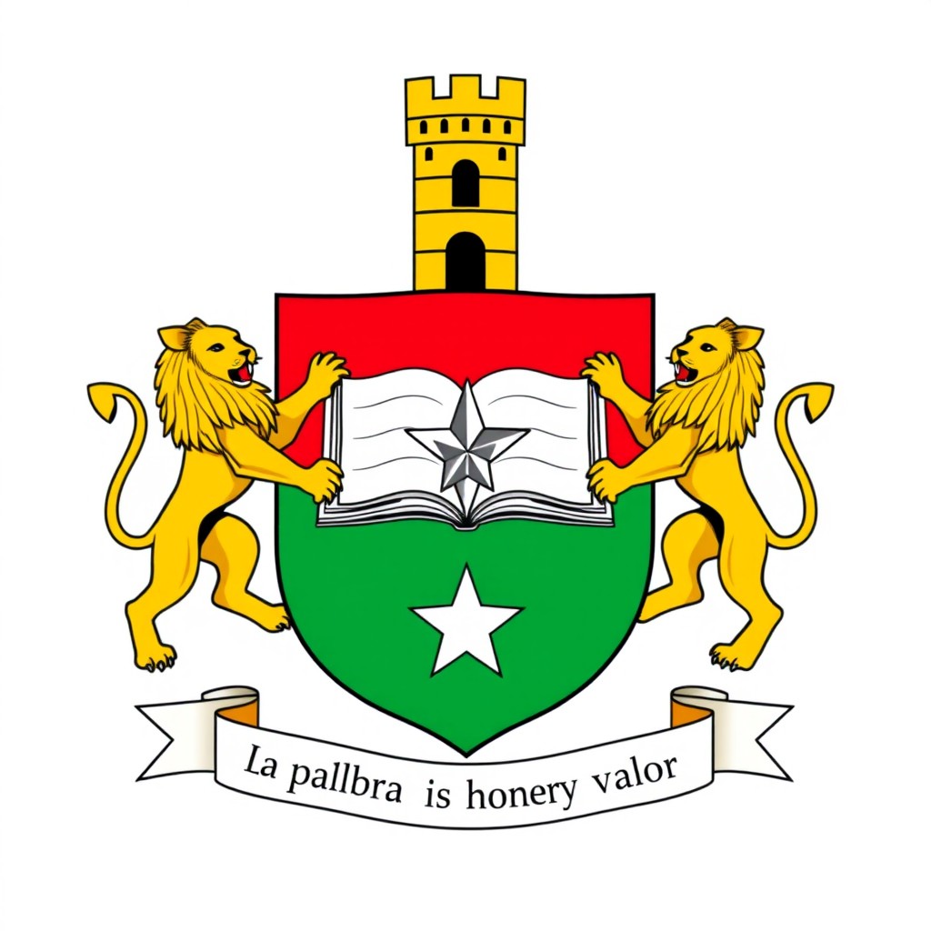 A heraldic coat of arms design divided horizontally into two equal parts