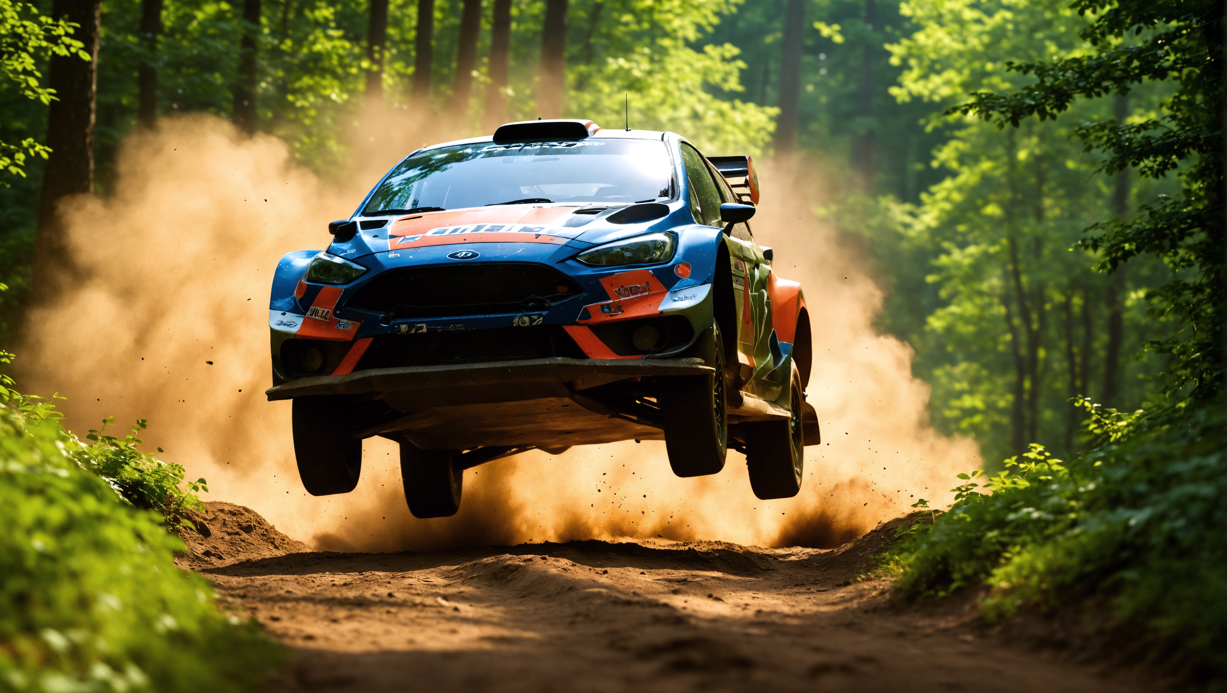 Thrilling Rally Car Action in a Lush Forest