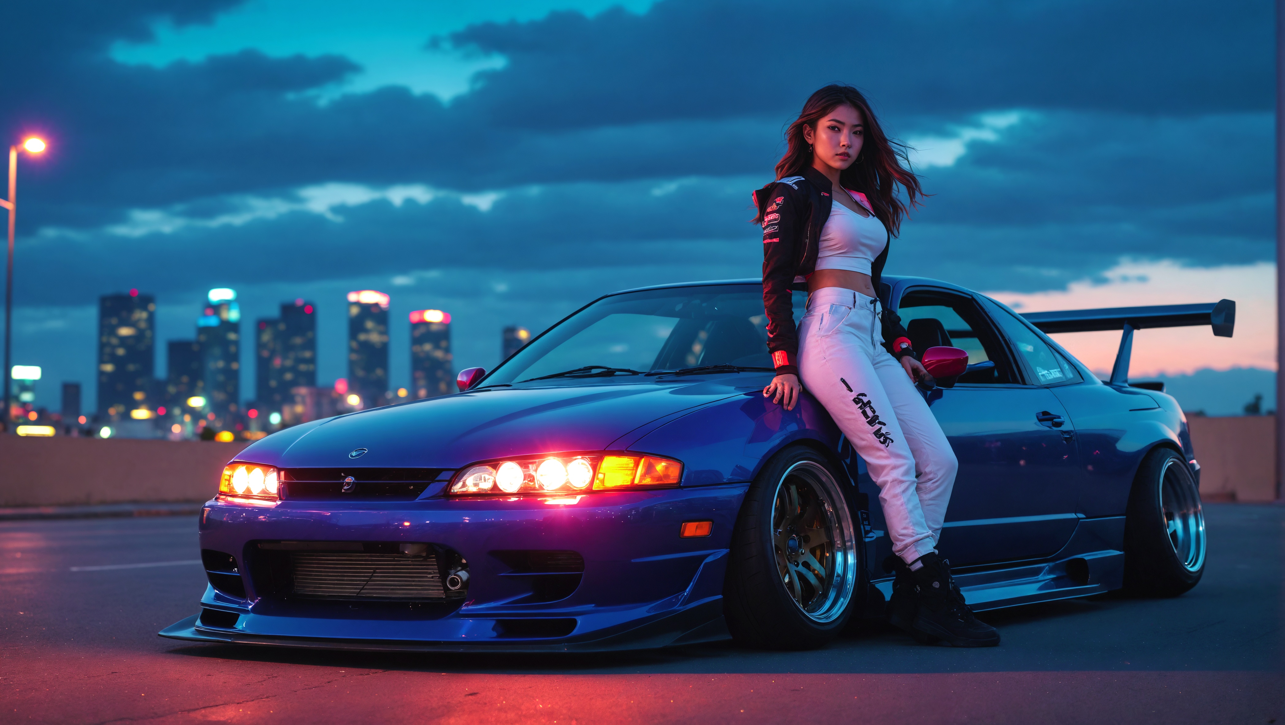 Vibrant Street Racer Girl with Nissan Silvia | AI Art