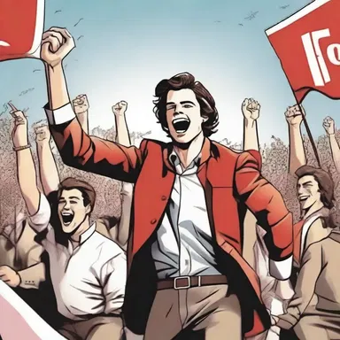 The protagonist's victory in the final battle was met with cheers of glee from his supporters.
