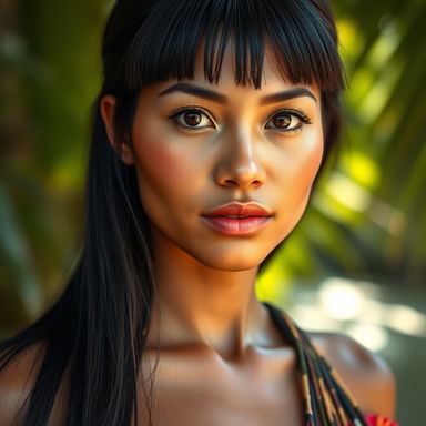 A stunningly beautiful Brazilian woman from the Amazon region, showcasing indigenous features