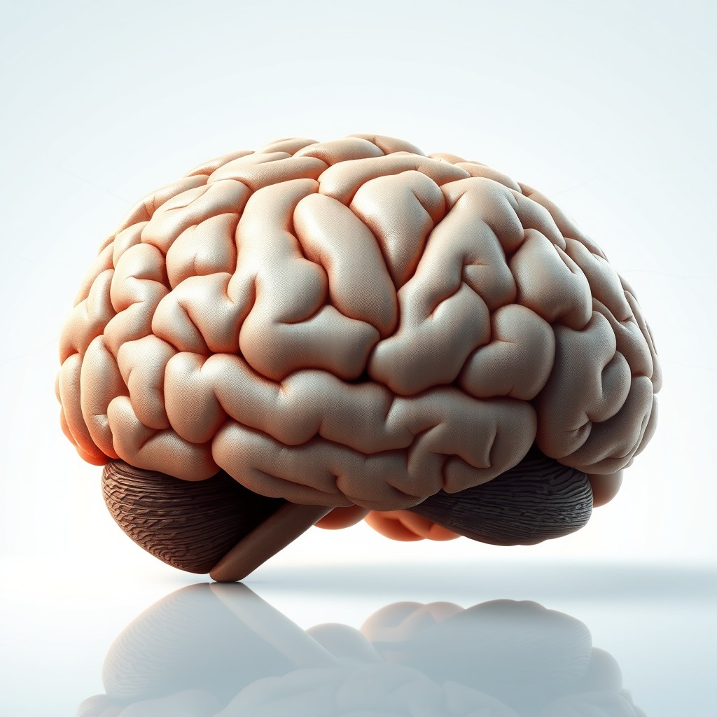 A highly detailed, realistic illustration of a human brain, showcasing its intricate texture and structures