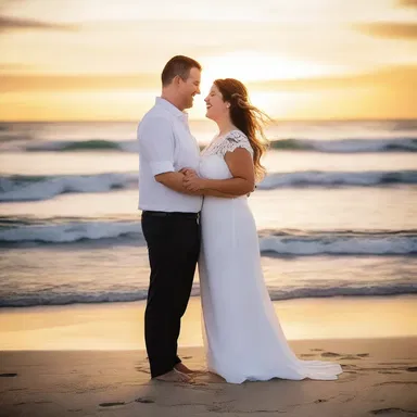 As the sun set behind the ocean, the couple's shared moment was filled with a feeling of glee and contentment.