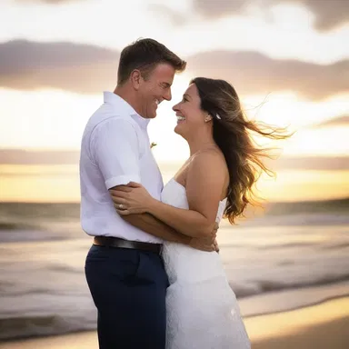 As the sun set behind the ocean, the couple's shared moment was filled with a feeling of glee and contentment.