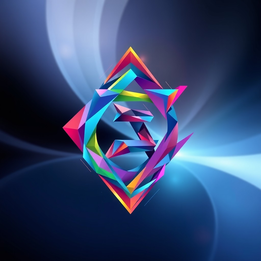 An abstract representation of the Greek letter Sigma (Σ) in a modern and artistic design, where the letter is intricately entwined with various geometric shapes and vibrant colors