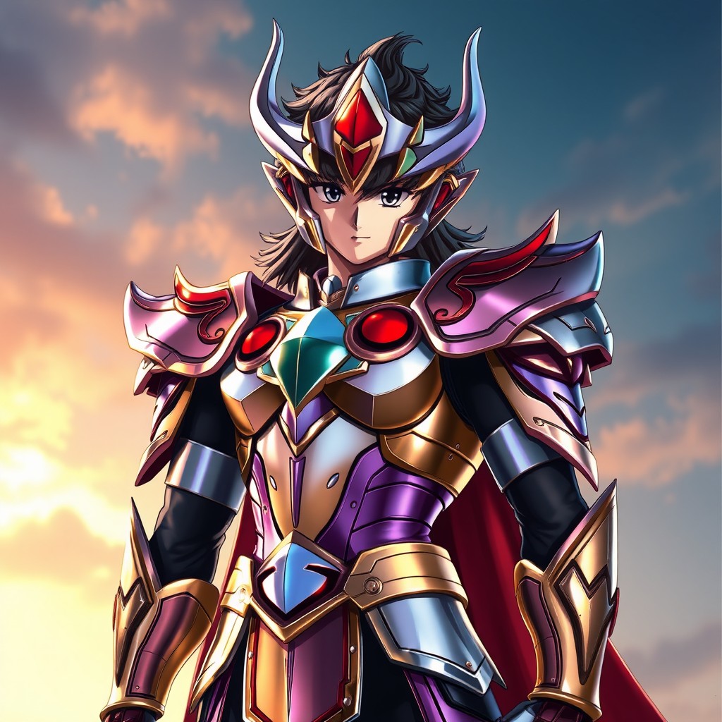 A photorealistic image of Shiryu of the Dragon from the anime Saint Seiya, depicted in his V1 armor
