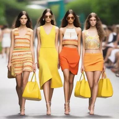 The runway models showcased their vibrant summer outfits, accessorized with a mango-colored handbag.