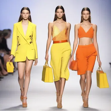 The runway models showcased their vibrant summer outfits, accessorized with a mango-colored handbag.