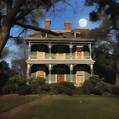 As the full moon loomed overhead, the haunted mansion stood eerily silent except for the occasional rustling of leaves from the cursed mango tree in the yard.