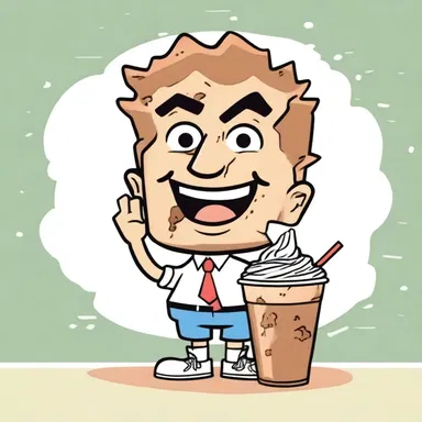 In the comic strip, the character quenched his thirst with a delicious frappe.
