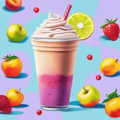 The painting depicted a colorful frappe with vibrant fruit flavors.
