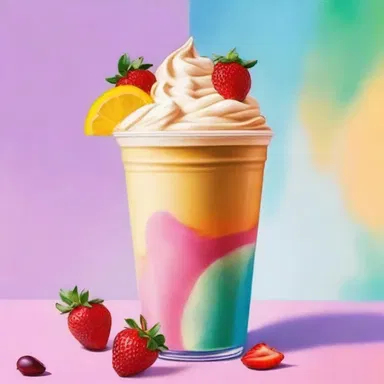 The painting depicted a colorful frappe with vibrant fruit flavors.