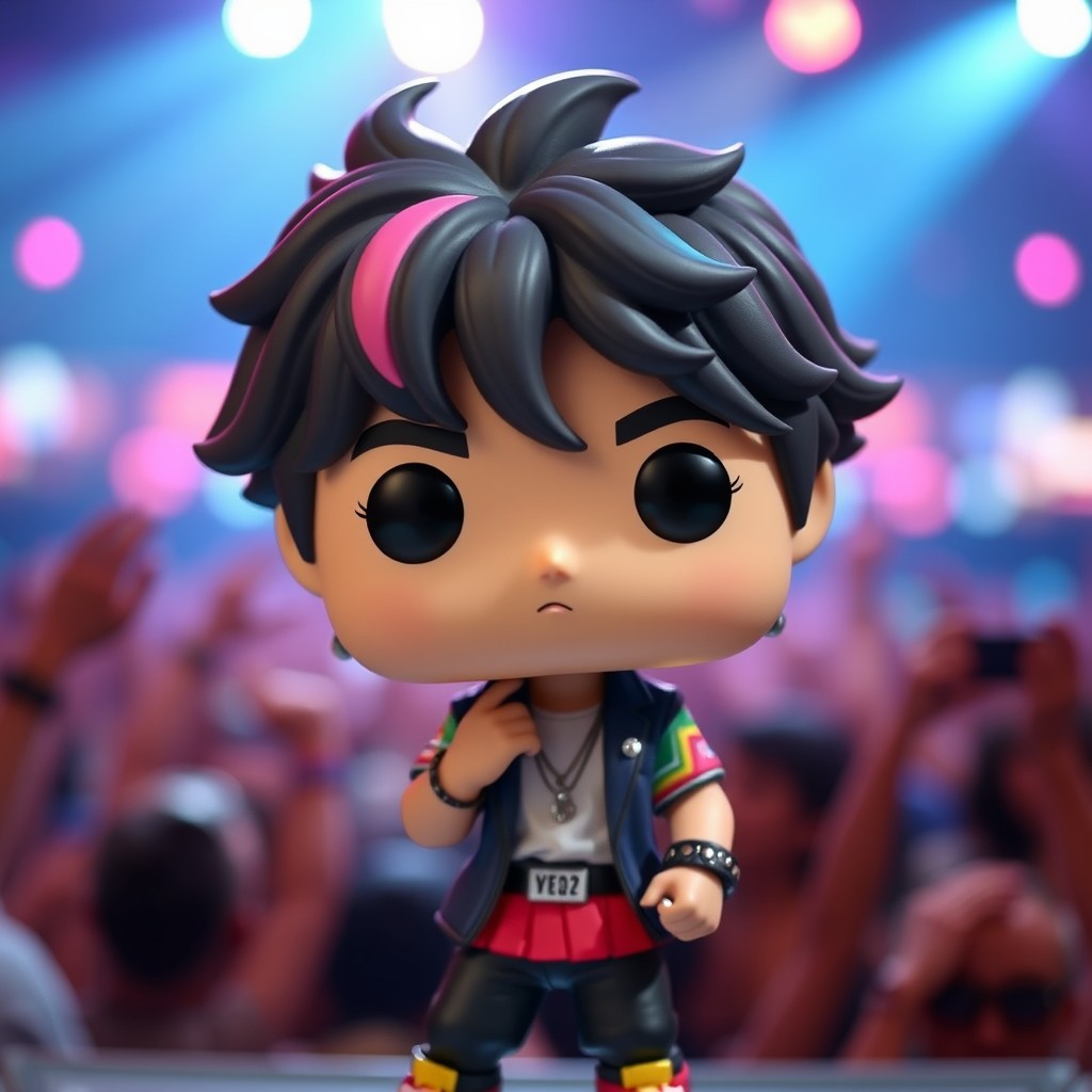 A detailed Funko Pop figure of Hyunjin from Stray Kids, showcasing his unique hairstyle, attire, and features