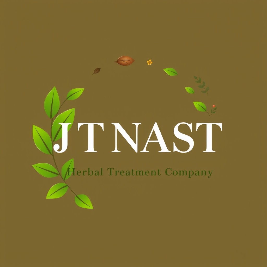 A visually appealing logo design for J T NAST Herbal Treatment and Distribution Company, showcasing elements of nature such as leaves, herbs, and natural ingredients