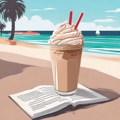 In the novel, the protagonist enjoyed sipping on a frappe while reading by the seaside.