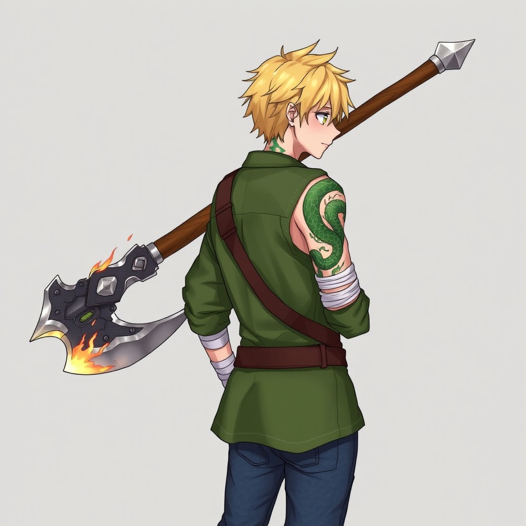 A humanoid character in an RPG style, featuring short light yellow hair