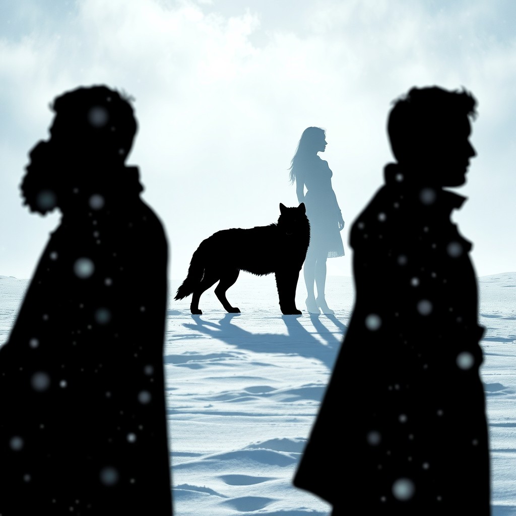 A book cover design featuring a snowy landscape creating a mystical atmosphere