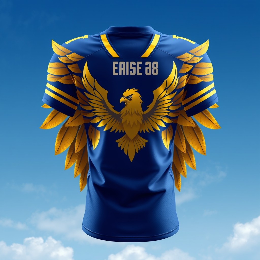 A football jersey design featuring a striking golden eagle motif