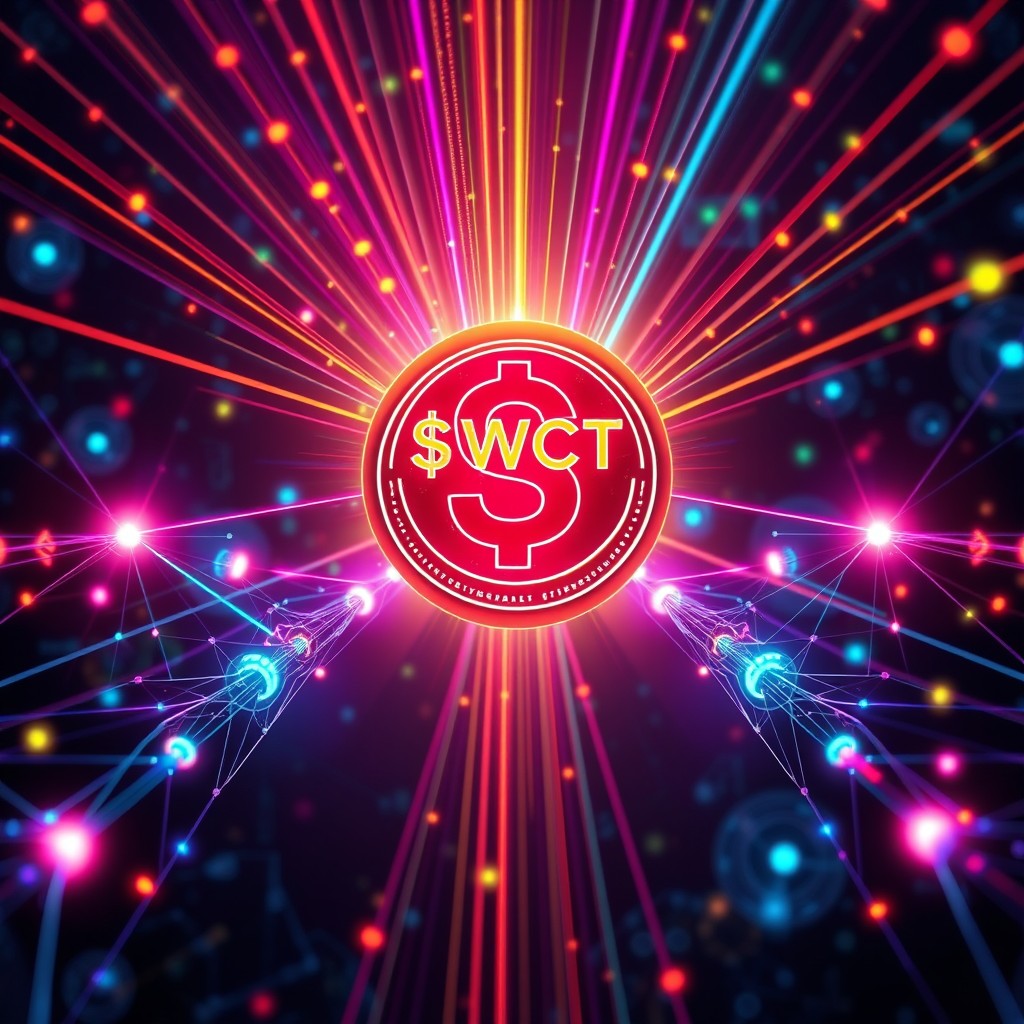 A high-impact, hyper-realistic digital scene showcasing a glowing token prominently labeled "$WCT"