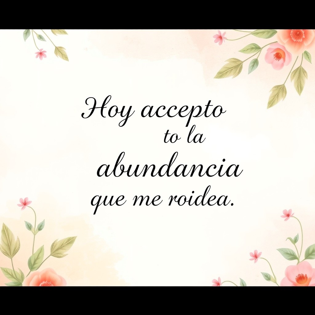 A beautiful wallpaper featuring the phrase "Hoy acepto toda la abundancia que me rodea" in an elegant and delicate font