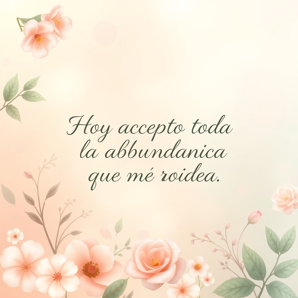A beautiful wallpaper design featuring the text 'Hoy acepto toda la abundancia que me rodea' in an elegant and delicate font