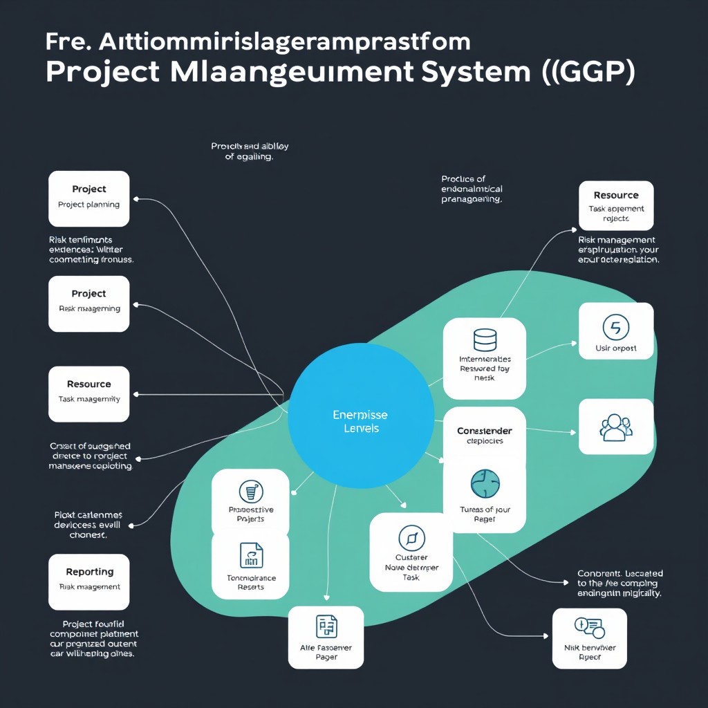 A detailed functional decomposition diagram for a Project Management System (SGP), including various components such as project planning, resource allocation, task management, risk assessment, and reporting functionalities
