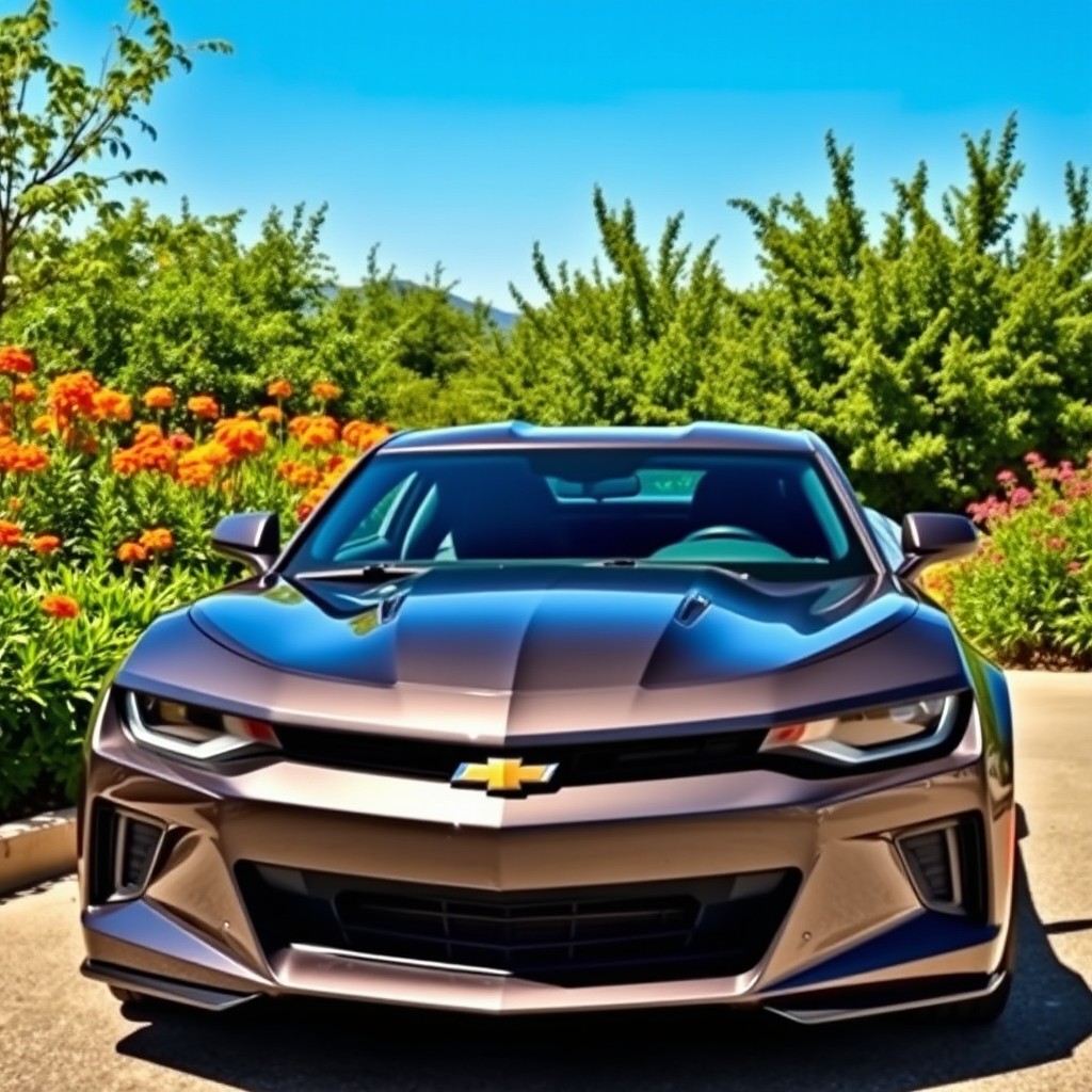 A sleek and powerful Chevrolet car, showcasing its iconic design with bold curves and a distinctive front grille