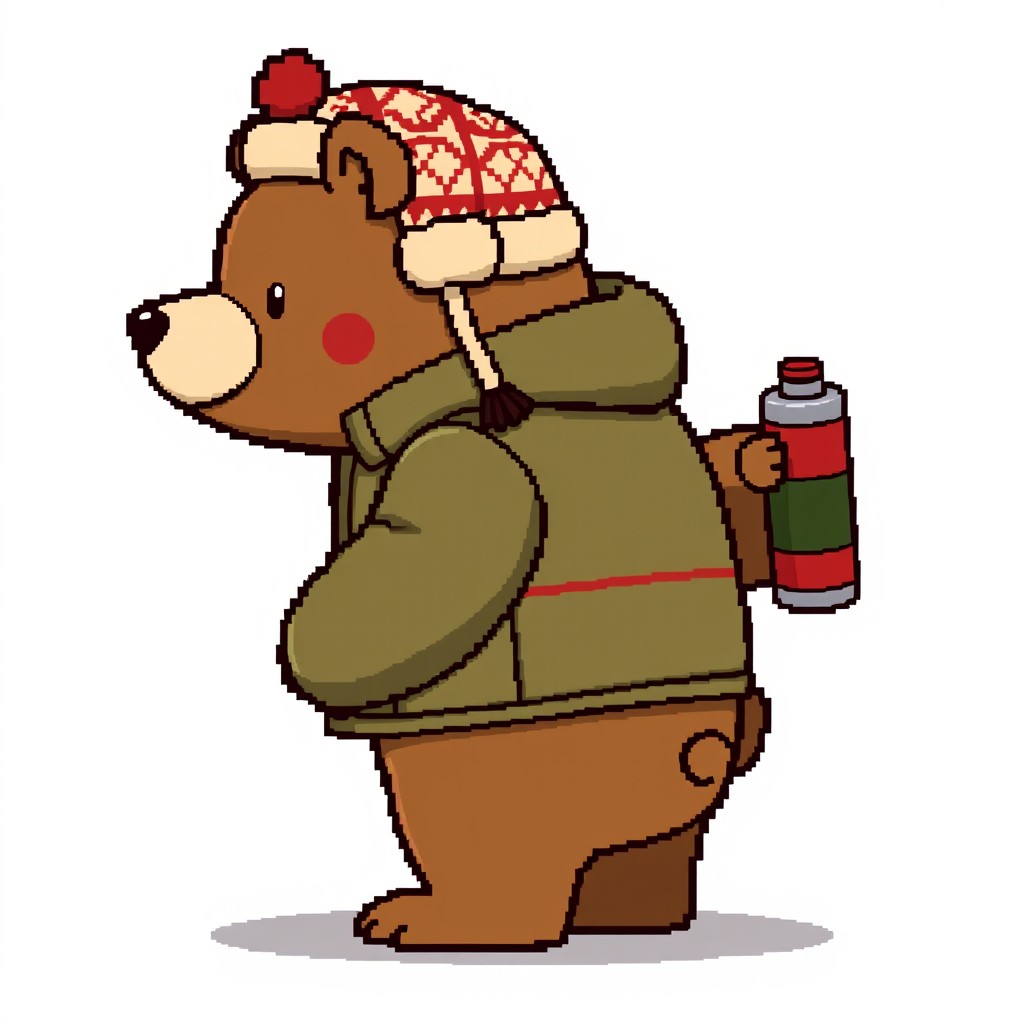 A pixel art sprite sheet featuring a side view of an anthropomorphic brown bear standing