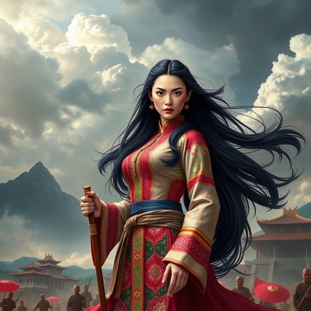 A powerful and iconic depiction of Hai Bà Trưng, the legendary Vietnamese warrior queens
