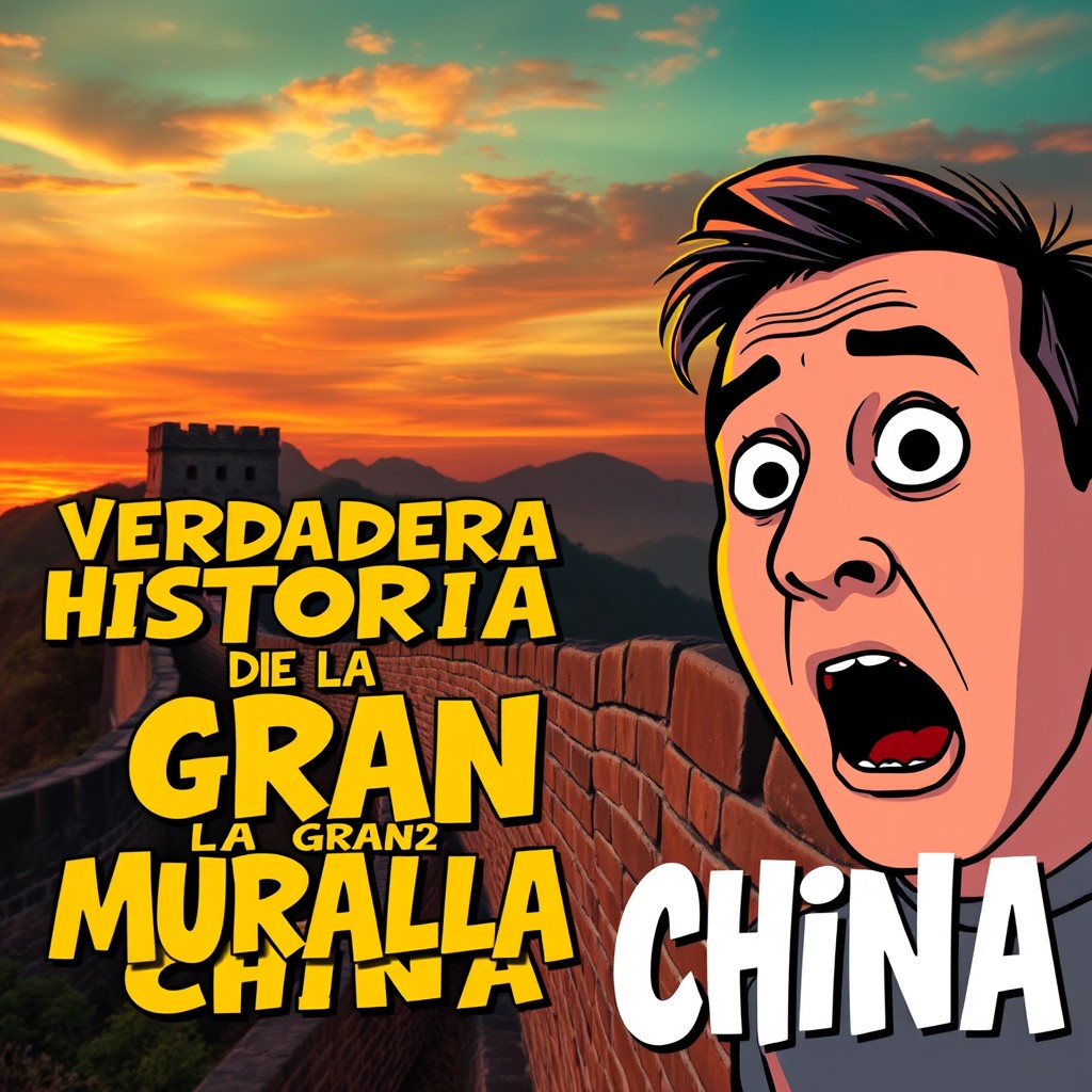 A high-resolution YouTube thumbnail for a historical documentary featuring the Great Wall of China at sunset