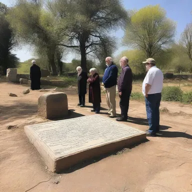 The pilgrims reached the sacred site, where a merestone marked the spot where the holy event had taken place.