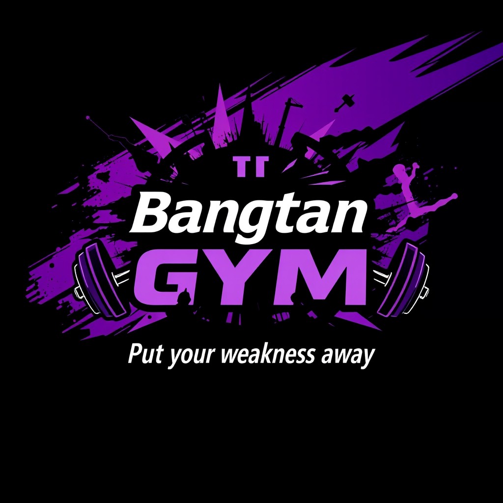 A stylish and modern t-shirt logo design that features the words "Bangtan Gym" boldly in the center