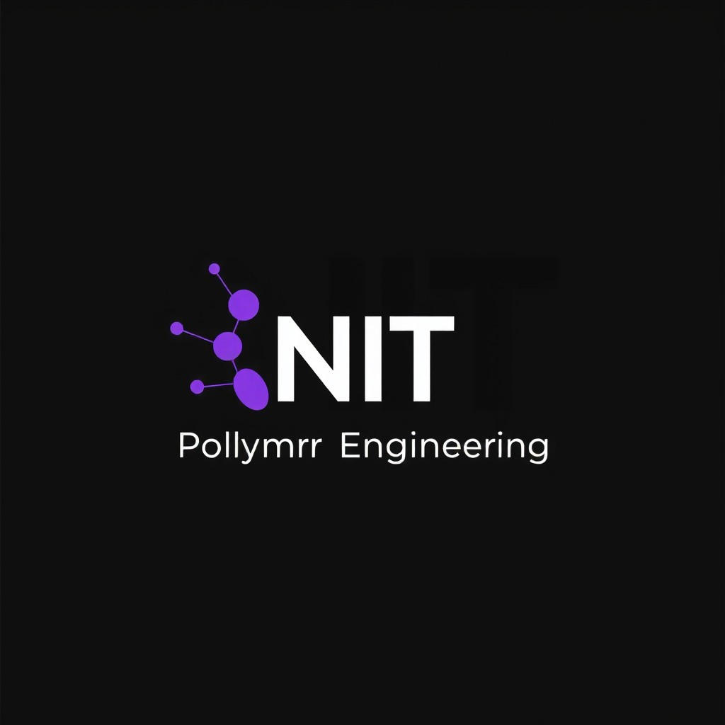 A sleek and modern logo for a polymer engineering community, predominantly featuring black and purple colors