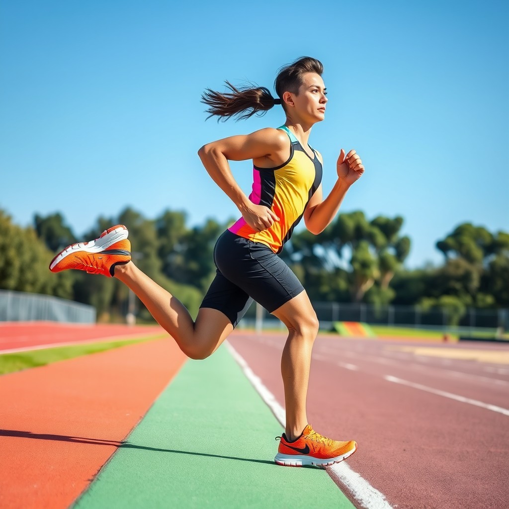 A dynamic scene of a fit individual running energetically, showcasing athleticism and determination