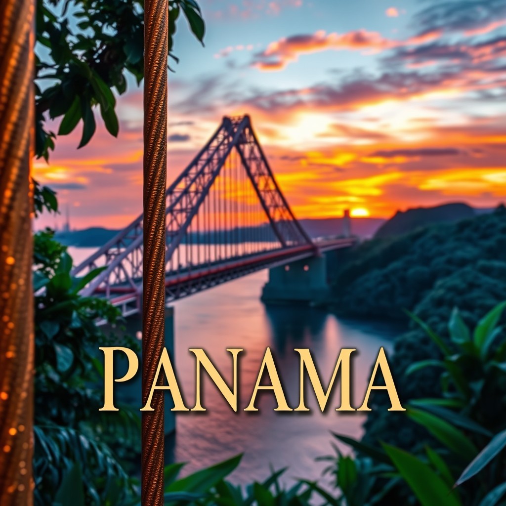 A captivating cover for a fiction novel set in Panama, featuring the iconic Panama Canal bridge prominently in the background