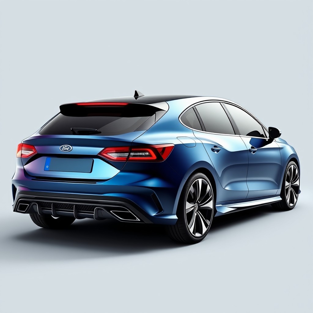 A unique car design featuring the aesthetic of a Ford Focus, combined with the rear of an Audi A3 Sportback and the front of a Honda Civic