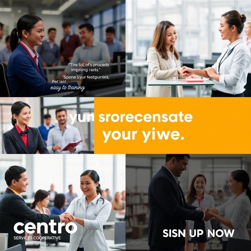 Create an engaging video advertisement for Centro Services Cooperative, a manpower agency, showcasing the simple process for job seekers to improve their lives