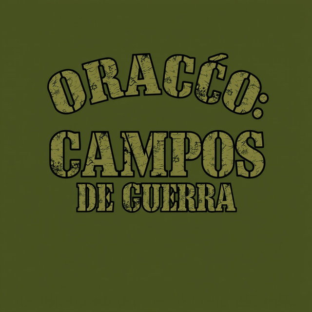 A t-shirt design featuring the phrase "Oração: Campos de Guerra" in bold, army-style typography