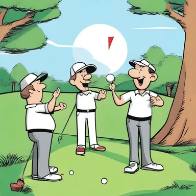 In the latest golf comics, the main character perfectly lands a hole in one and celebrates with his friends.