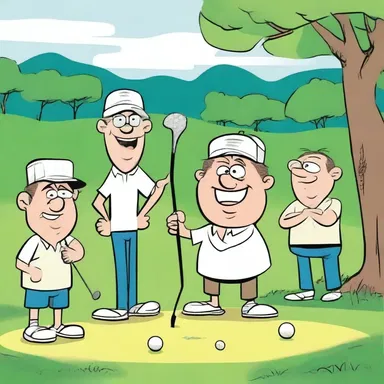 In the latest golf comics, the main character perfectly lands a hole in one and celebrates with his friends.