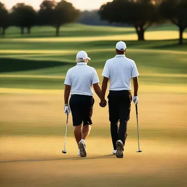 As the sun set, they held hands and walked together towards the final hole on the golf course.