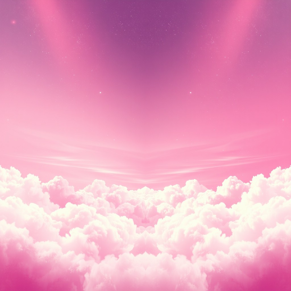 An abstract landscape in shades of pink and purple, featuring soft clouds and a luminous sky