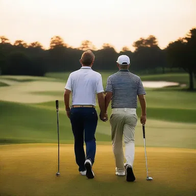 As the sun set, they held hands and walked together towards the final hole on the golf course.