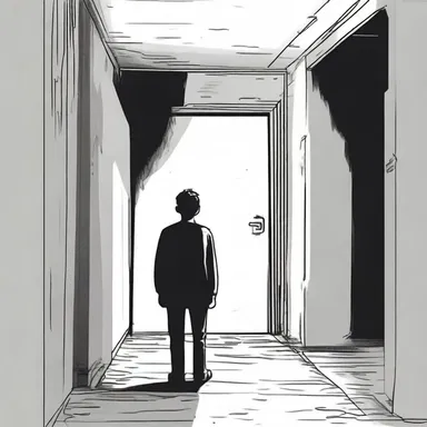 The protagonist hears a chilling noise coming from the basement and cautiously approaches the dark hole.
