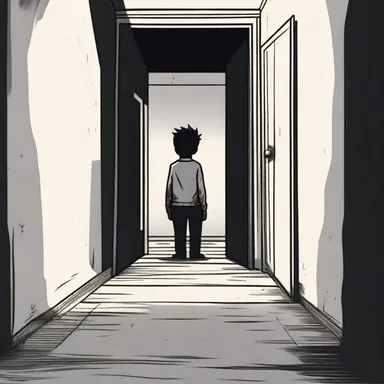 The protagonist hears a chilling noise coming from the basement and cautiously approaches the dark hole.