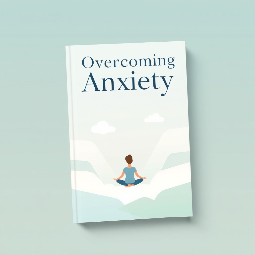 An ebook cover focused on the theme of anxiety, featuring a serene, calming background that includes gentle pastel colors like soft blues and greens, blended with abstract shapes that evoke a sense of tranquility